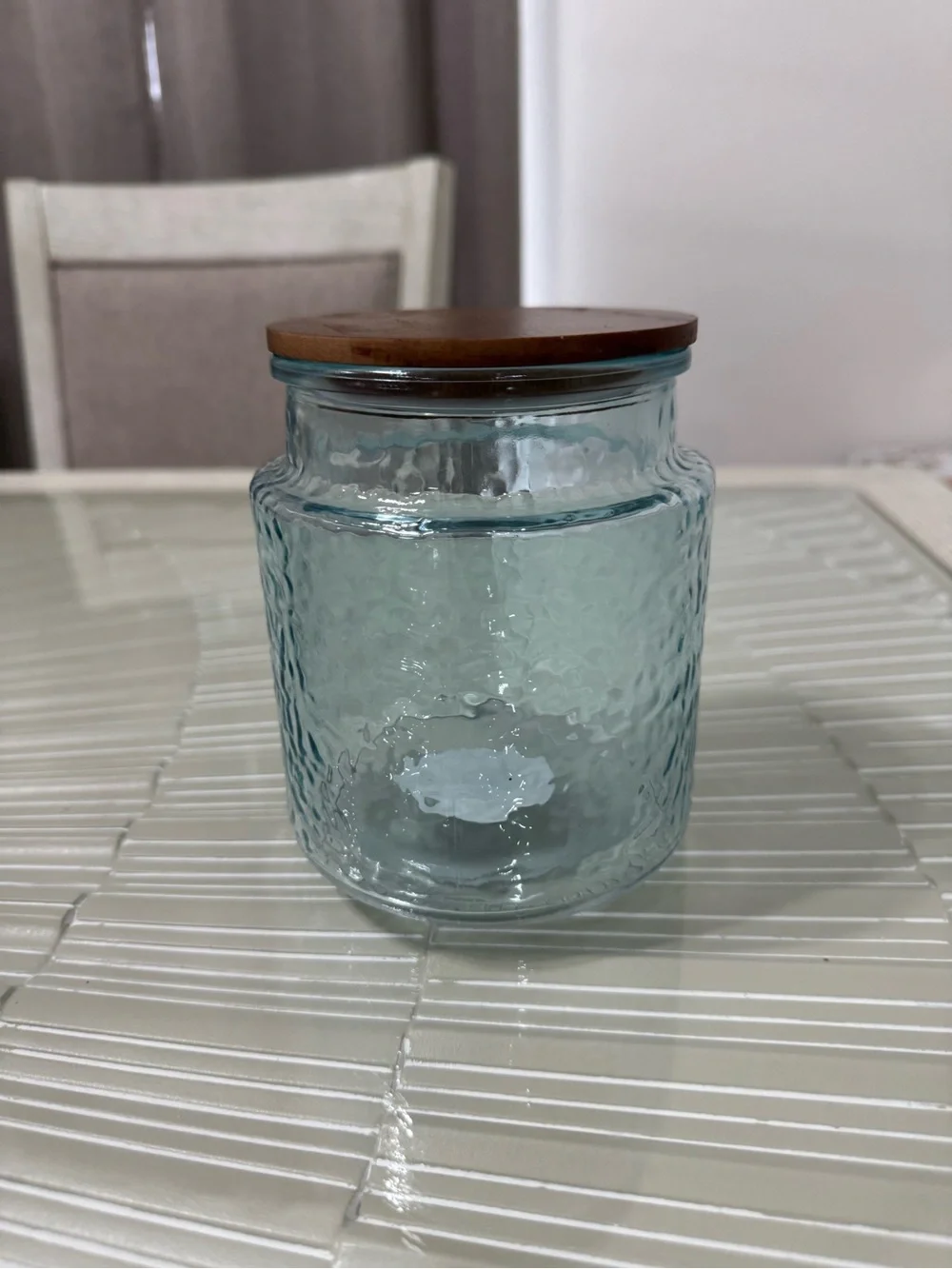 Clear Textured Glass Storage Jar with Wood Lid - Blue 40.6fl oz